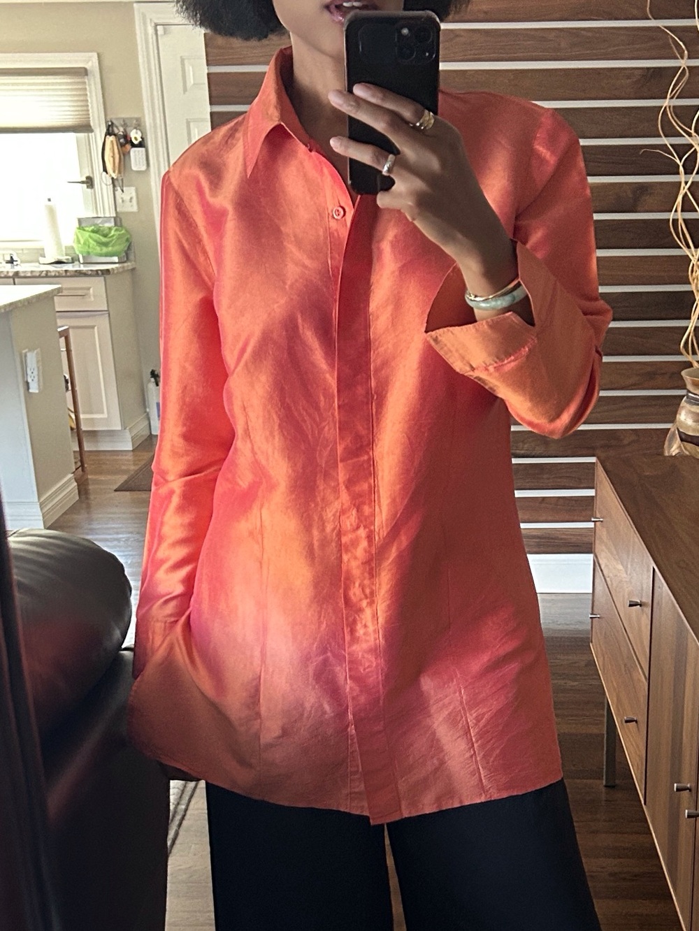 Chico's Coral Orange Button-Front Shirt